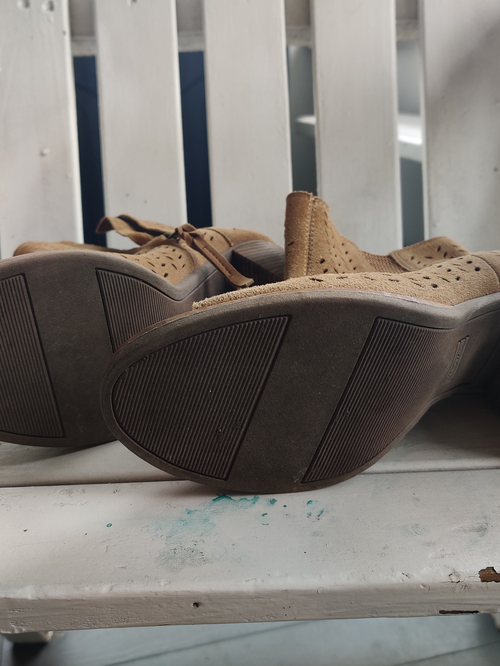 Tom's Women's Tan Suede Peep-Toe Perforated Ankle Booties - Picture 5 of 5